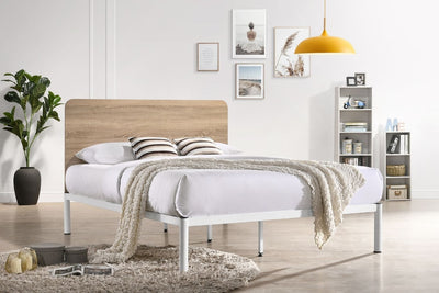 Dealsmate Chesca Bed Frame Modern White Metal & Wood King