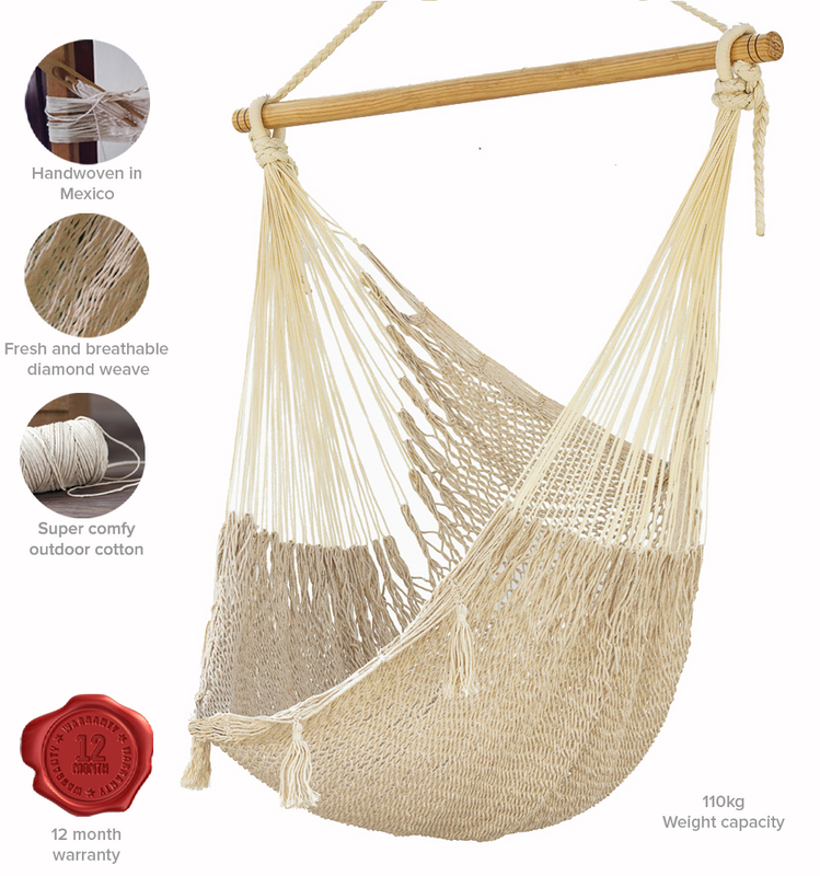 Dealsmate Mayan Legacy Extra Large Outdoor Cotton Mexican Hammock Chair in Cream Colour