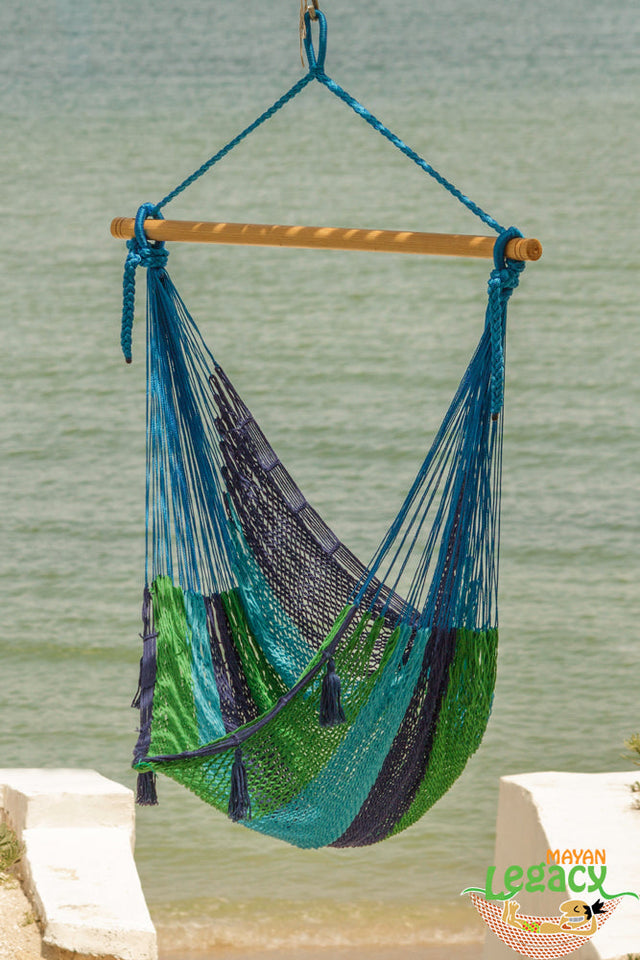 Dealsmate Mayan Legacy Extra Large Outdoor Cotton Mexican Hammock Chair in Oceanica Colour