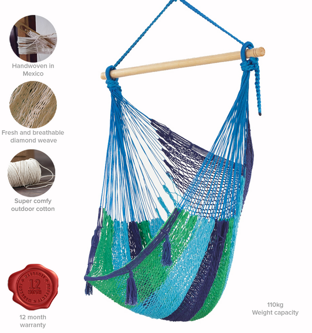 Dealsmate Mayan Legacy Extra Large Outdoor Cotton Mexican Hammock Chair in Oceanica Colour