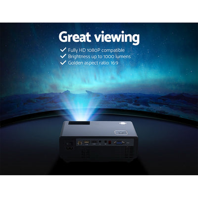 Dealsmate Devanti Mini Video Projector Wifi USB Portable 1000 Lumens HD 1080P Home Theater