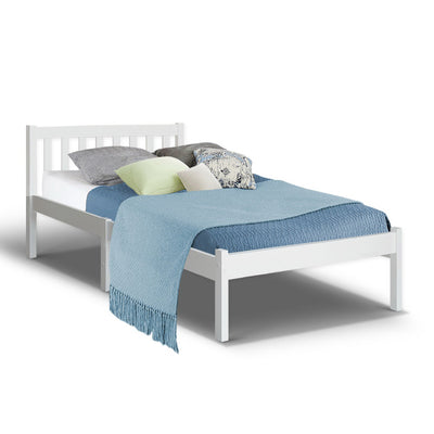 Dealsmate  Bed Frame Single Size Wooden White SOFIE
