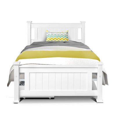 Dealsmate  Bed Frame Single Size Wooden with 2 Drawers White RIO