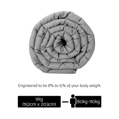 Dealsmate Giselle Bedding 9KG Cotton Weighted Blanket Heavy Gravity Deep Relax Adult Light Grey