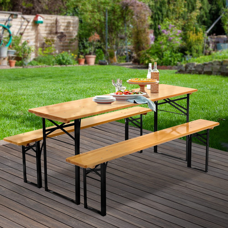 Dealsmate  Wooden Outdoor Foldable Bench Set - Natural