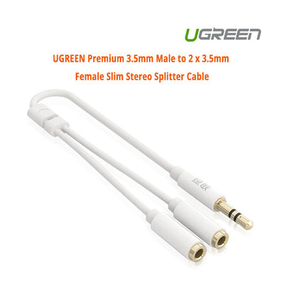 Dealsmate UGREEN Premium 3.5mm Male to 2 x 3.5mm Female Slim Stereo Splitter Cable (10739)