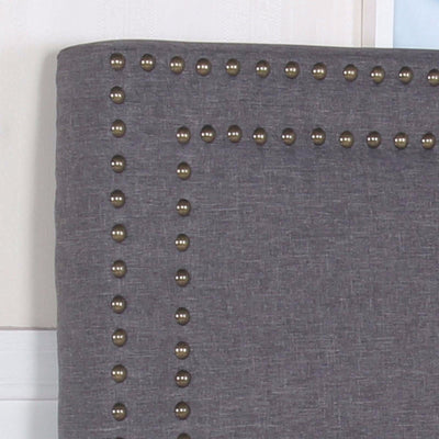Dealsmate Bed Head Queen Charcoal Headboard Upholstery Fabric Studded Buttons