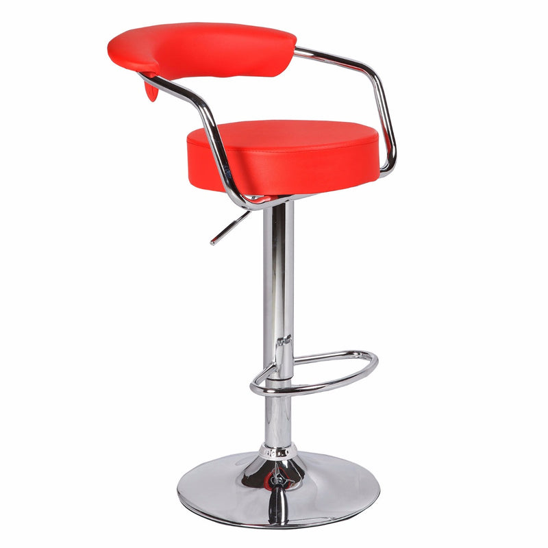 Dealsmate 2X Red Bar Stools Faux Leather High Back Adjustable Crome Base Gas Lift Swivel Chairs