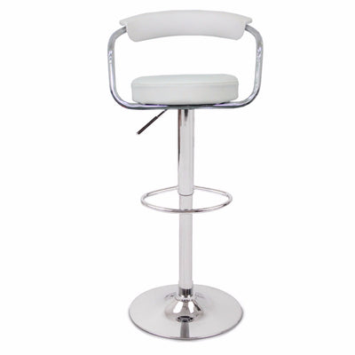 Dealsmate 2X White Bar Stools Faux Leather High Back Adjustable Crome Base Gas Lift Swivel Chairs
