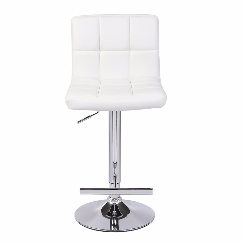 Dealsmate 2X White Bar Stools Faux Leather Mid High Back Adjustable Crome Base Gas Lift Swivel Chairs