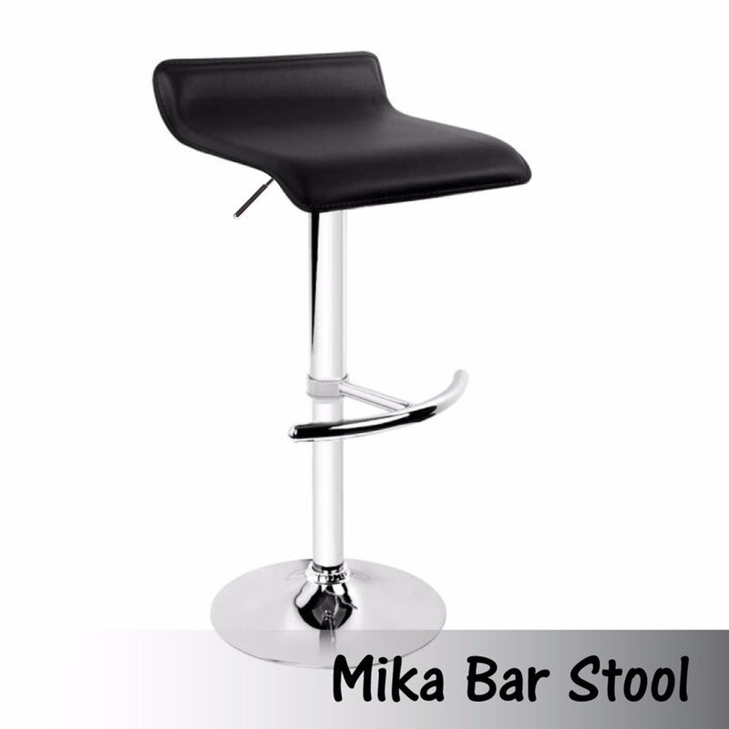 Dealsmate 2X Black Bar Stools Faux Leather Low Back Adjustable Crome Base Gas Lift Slim Seat Swivel Chairs