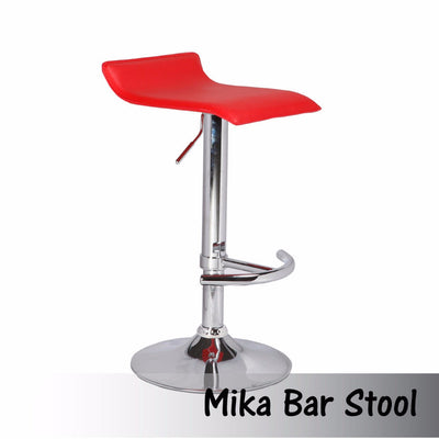 Dealsmate 2X Red Bar Stools Faux Leather Low Back Adjustable Crome Base Gas Lift Slim Seat Swivel Chairs