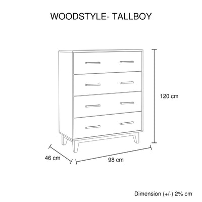 Dealsmate Tallboy with 4 Storage Drawers in Wooden Light Brown Colour