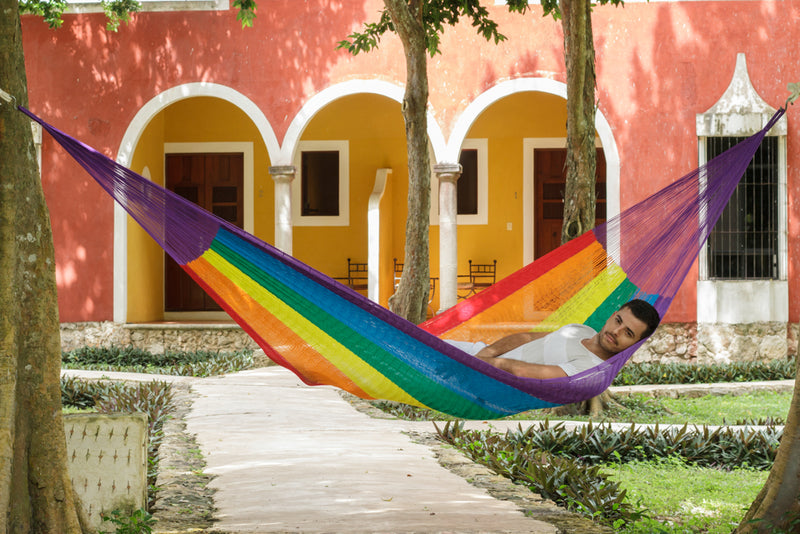 Dealsmate Mayan Legacy Jumbo Plus Size Nylon Mexican Hammock in Rainbow Colour