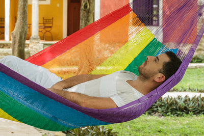 Dealsmate Mayan Legacy Jumbo Plus Size Nylon Mexican Hammock in Rainbow Colour