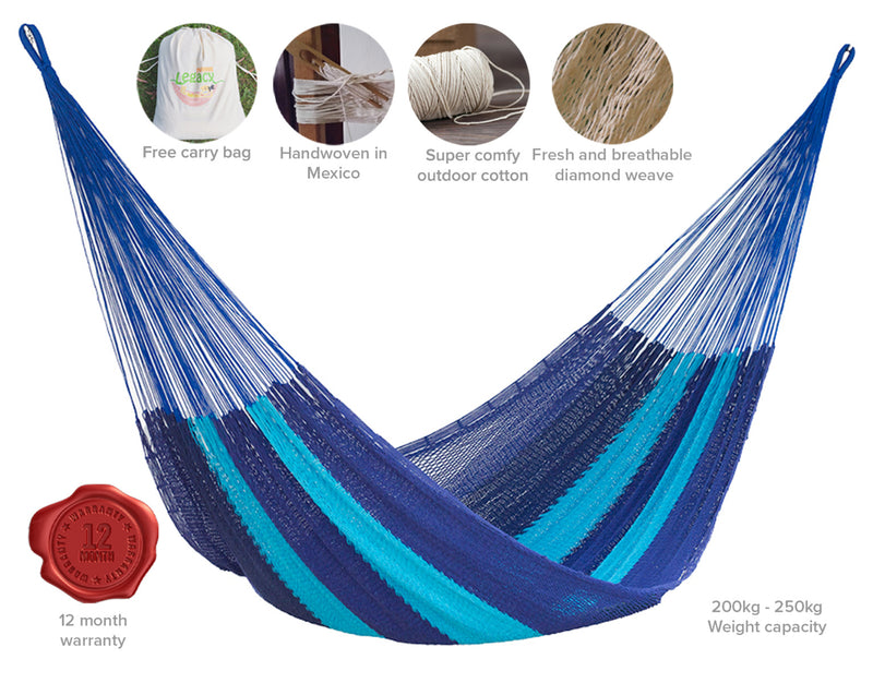 Dealsmate Mayan Legacy King Size Outdoor Cotton Mexican Hammock in Caribbean Blue Colour
