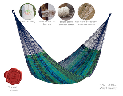 Dealsmate Mayan Legacy King Size Outdoor Cotton Mexican Hammock in Caribe Colour