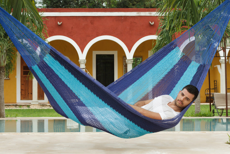 Dealsmate Mayan Legacy King Size Outdoor Cotton Mexican Hammock in Caribbean Blue Colour