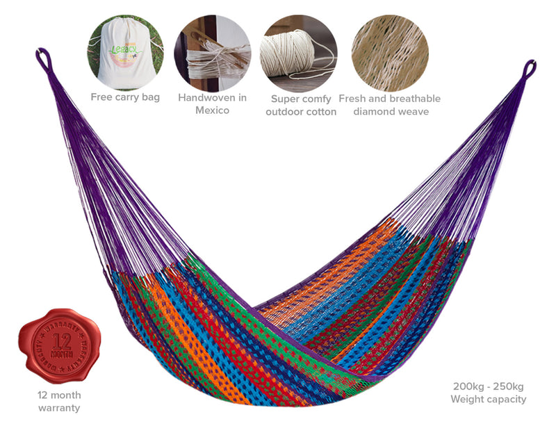 Dealsmate Mayan Legacy King Size Outdoor Cotton Mexican Hammock in Colorina Colour