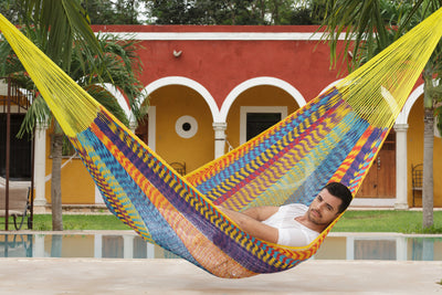 Dealsmate Mayan Legacy Queen Size Outdoor Cotton Mexican Hammock in Confeti Colour