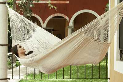 Dealsmate Mayan Legacy Jumbo Size Outdoor Cotton Mexican Hammock in Cream Colour