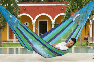 Dealsmate Mayan Legacy King Size Outdoor Cotton Mexican Hammock in Oceanica Colour
