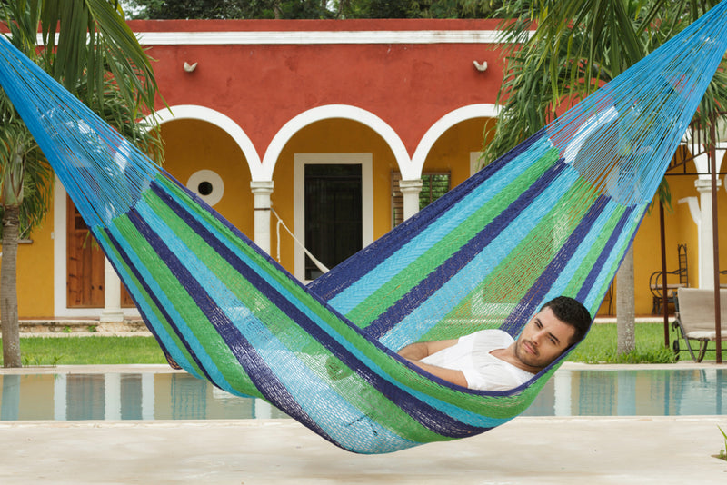 Dealsmate Mayan Legacy Jumbo Size Outdoor Cotton Mexican Hammock in Oceanica Colour