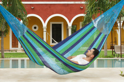 Dealsmate Mayan Legacy Queen Size Outdoor Cotton Mexican Hammock in Oceanica Colour