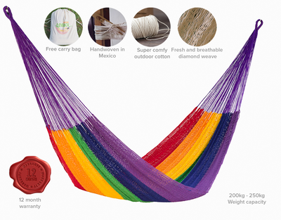 Dealsmate Mayan Legacy Jumbo Size Outdoor Cotton Mexican Hammock in Rainbow Colour