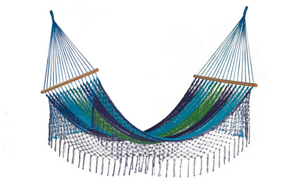 Dealsmate Mayan Legacy King Size Outdoor Cotton Mexican Resort Hammock With Fringe in Oceanica Colour
