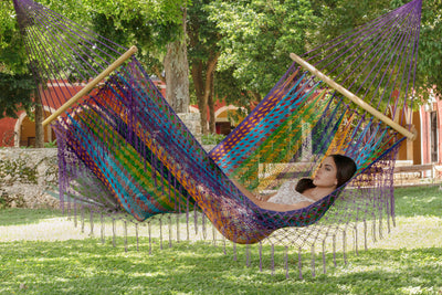 Dealsmate Mayan Legacy King Size Outdoor Cotton Mexican Resort Hammock With Fringe in Colorina Colour