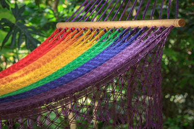 Dealsmate Mayan Legacy King Size Outdoor Cotton Mexican Resort Hammock With Fringe in Rainbow Colour