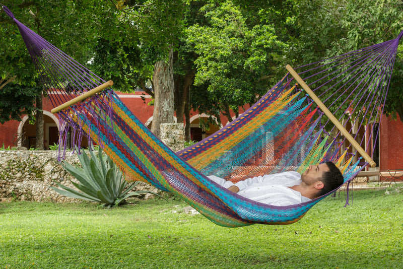 Dealsmate Mayan Legacy Queen Size Outdoor Cotton Mexican Resort Hammock No Fringe in Colorina Colour