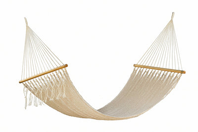 Dealsmate Mayan Legacy Queen Size Outdoor Cotton Mexican Resort Hammock No Fringe in Cream Colour