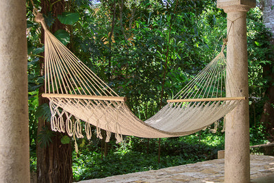 Dealsmate Mayan Legacy Queen Size Outdoor Cotton Mexican Resort Hammock No Fringe in Cream Colour