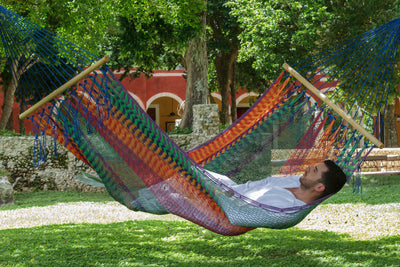 Dealsmate Mayan Legacy Queen Size Outdoor Cotton Mexican Resort Hammock No Fringe in Mexicana Colour