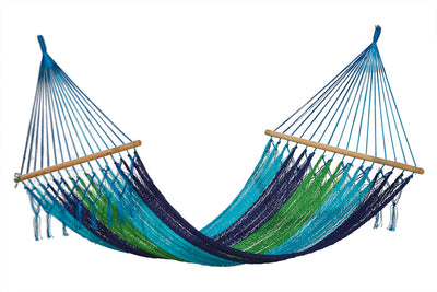 Dealsmate Mayan Legacy Queen Size Outdoor Cotton Mexican Resort Hammock No Fringe in Oceanica Colour