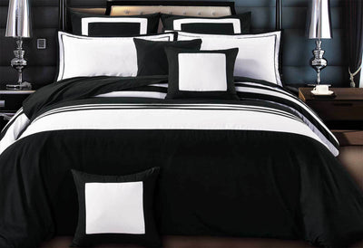 Dealsmate Luxton Queen Size Rossier Black-White Striped Quilt Cover Set(3PCS)