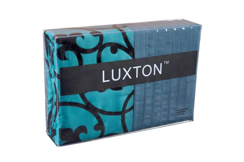 Dealsmate Luxton Super King Size Lyde Teal Black Flocking Quilt Cover Set(3PCS)