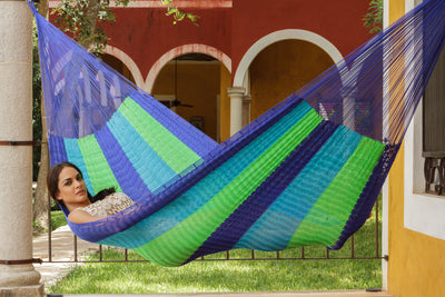 Dealsmate Mayan Legacy Queen Size Super Nylon Mexican Hammock in Oceanica Colour