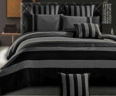 Dealsmate Luxton Super King Size Grey Black Sriped Quilt Cover Set(3PCS)