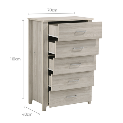 Dealsmate 5 Chest Of Drawers Tallboy In White Oak