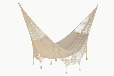 Dealsmate Mayan Legacy King Size Deluxe Outdoor Cotton Mexican Hammock in Cream Colour